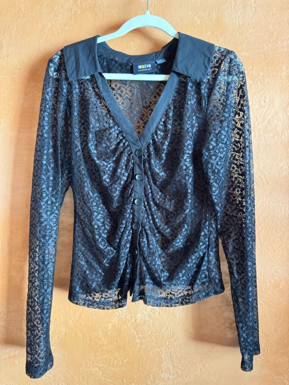 Maeve Anthropologie Lace Top Sheer Button Front Whimsygoth Romantic Large
